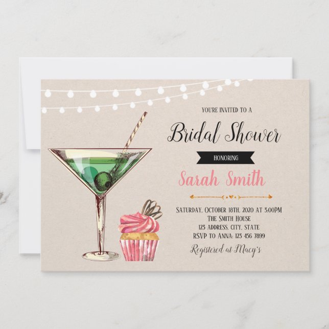 Cupcakes et cocktails invitation à la douche nupti (Devant)
