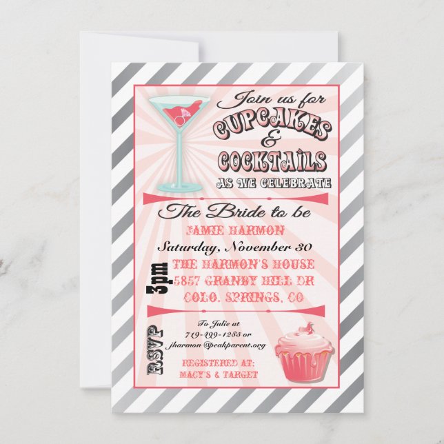 Cupcakes et Cocktails Invitations de douche nuptia (Devant)