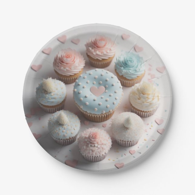 Cupcakes hearts paper plate (Front)