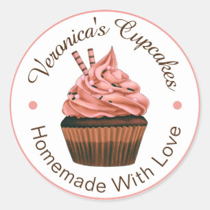 Cupcakes Homemade With Love Salmon And Brown Classic Round Sticker