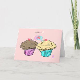 Cupcakes in Love ChocoCustardPinkBlue Valentine Card