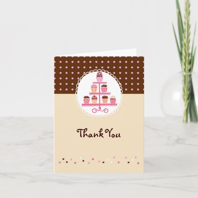 Cupcakes on a Stand (Brown/Cream) Thank You Card (Front)