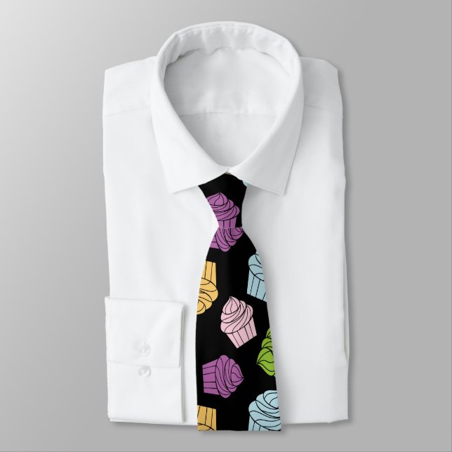Cupcakes Pattern Pastry Chef Cute Black Tie (Tied)