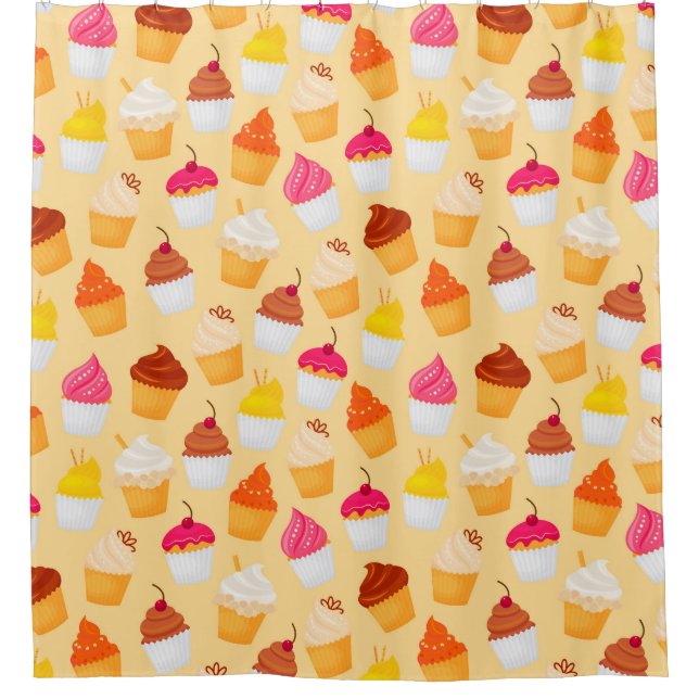Cupcakes Pattern Shower Curtain (Front)