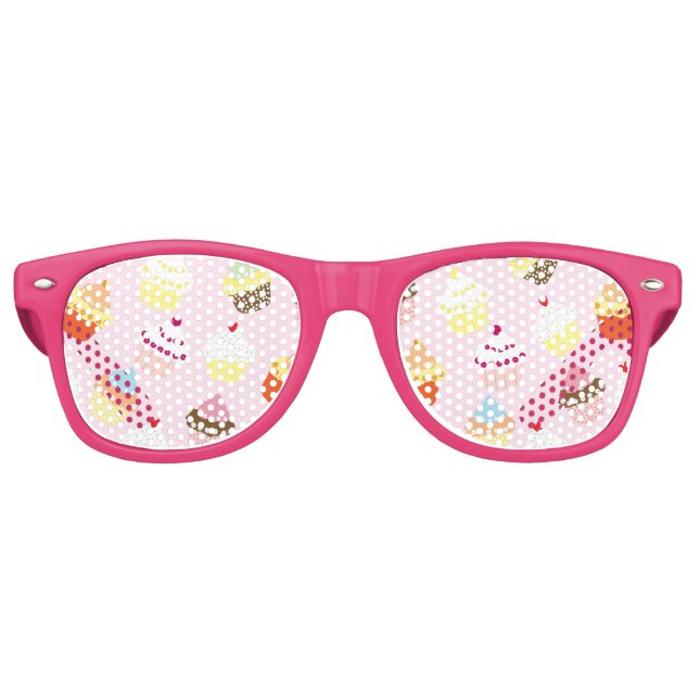 CUPCAKES PINK PATTERN RETRO SUNGLASSES (Front)