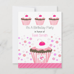 Cupcakes rose Invitation d'anniversaire