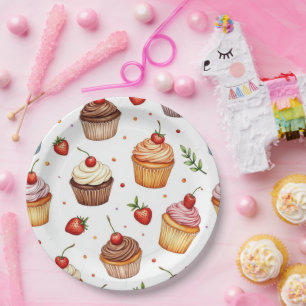 Cupcakes & Strawberries Paper Plate