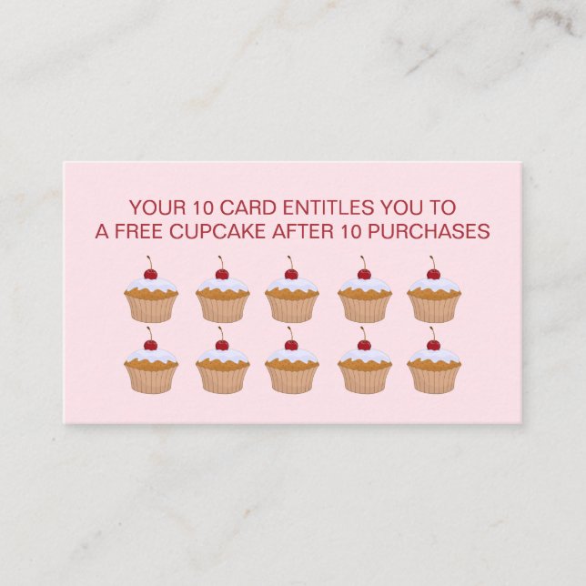 Cupcakes With Cherry On Top Free Cupcake Loyalty Card (Front)