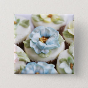 cupcakes with flower icing 2 inch square button