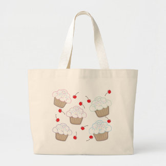 Cupcakes with Pastel Sprinkles & Cherries Large Tote Bag