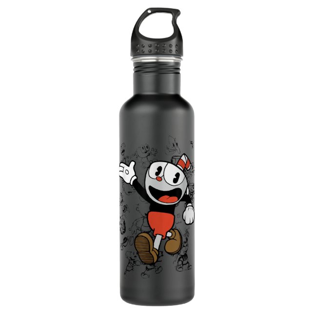 Cuphead Character Sketches  710 Ml Water Bottle (Front)
