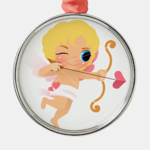 Cupid About to Shoot a Heart Arrow Metal Ornament