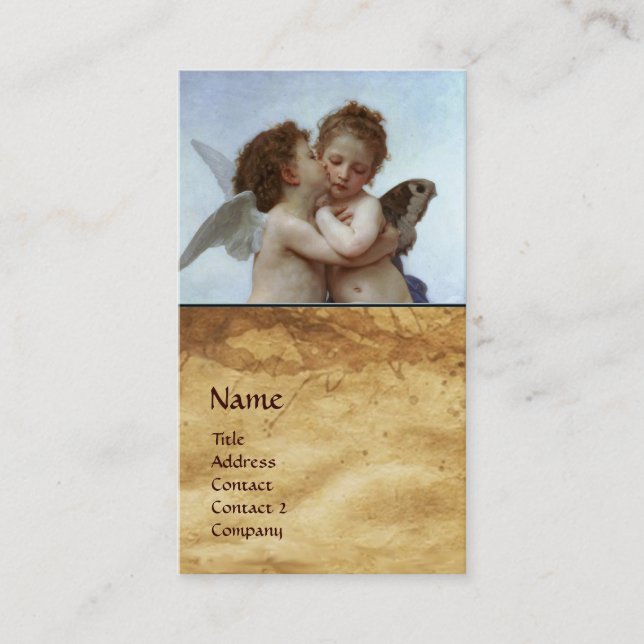 Cupid and Psyche as Children MONOGRAM Parchment Business Card (Front)