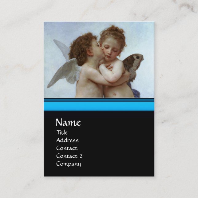 Cupid and Psyche as Children MONOGRAM Sapphire Business Card (Front)