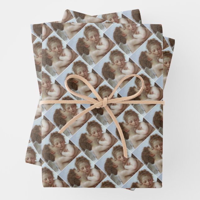 Cupid and Psyche as children - William Bouguereau Wrapping Paper Sheet (In situ)