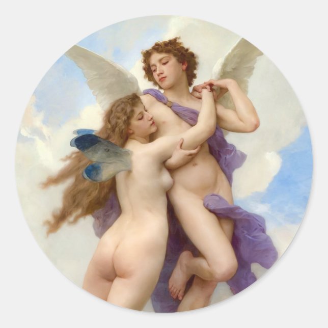 Cupid and Psyche Vintage Bouguereau Classic Round Sticker (Front)