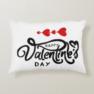 Cupid Arrow Red Hearts Happy Valentine's Day Text Accent Pillow