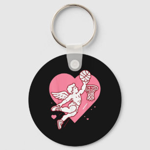 Cupid Basketball Valentines Day Heart Dunking Bask Keychain