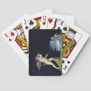 Cupid being led by a pair of swans (oil on panel) playing cards