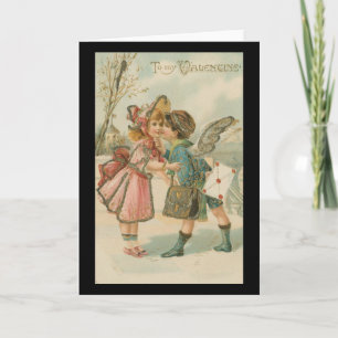 Cupid Boy and Girl in Pink Greeting Card