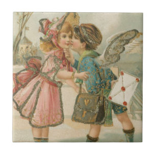Cupid Boy and Girl in Pink Valentine Tile