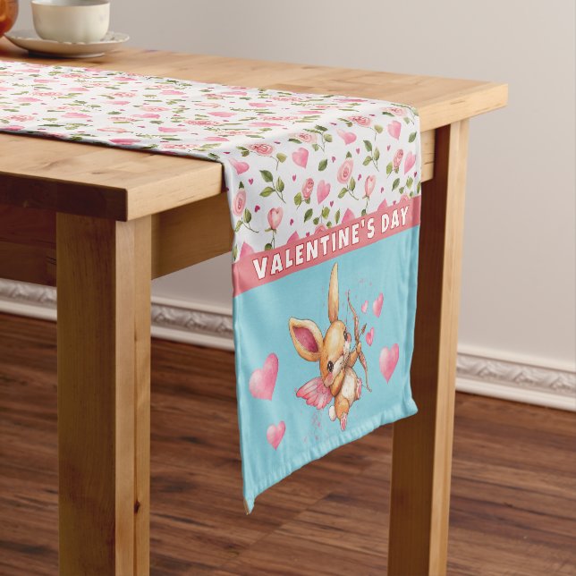 Cupid Bunny Valentines Day Short Table Runner (In Situ)