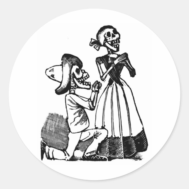 Cupid Calavera, Skeleton Lovers c. 1900s Classic Round Sticker (Front)