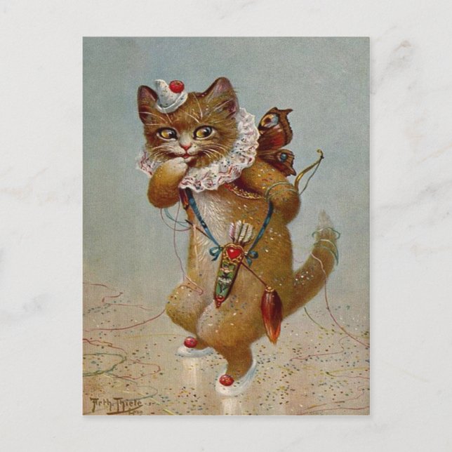 Cupid Cat Vintage early 1900's Postcard (Front)