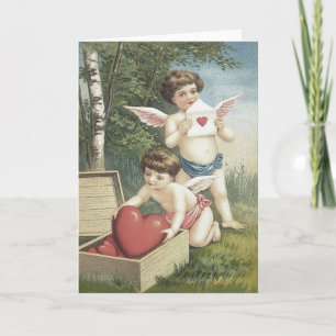 Cupid Cherub Angel Box Heart Valentine Holiday Card
