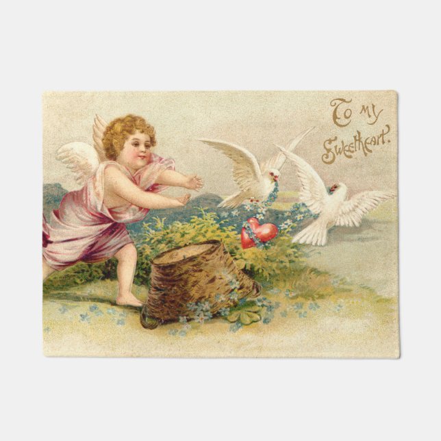 Cupid Cherub Angel Dove Heart Doormat (Front)