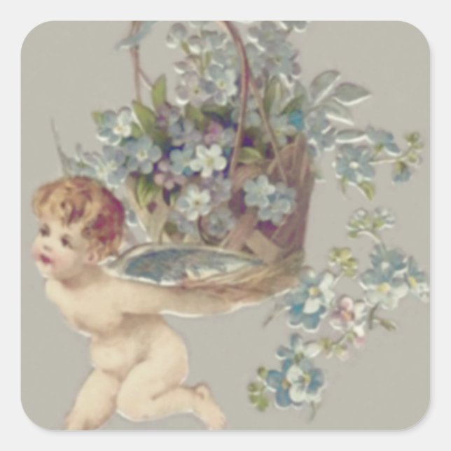 Cupid Cherub Angel Forget-Me-Not Square Sticker (Front)