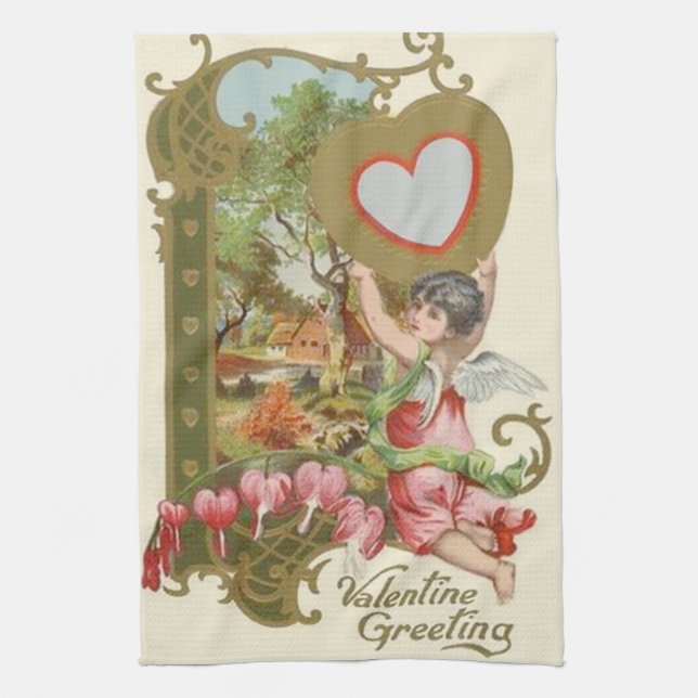 Cupid Cherub Angel Heart Cottage Kitchen Towel (Vertical)