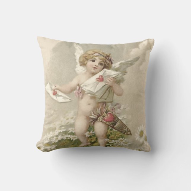 Cupid Cherub Angel Valentine Daisy Throw Pillow (Front)