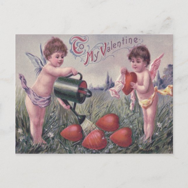 Cupid Cherub Angel Watering Heart Postcard (Front)