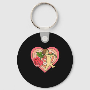 Cupid Cherub Angel With Red Rose Heart Love Valent Keychain