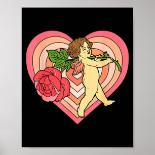 Cupid Cherub Angel With Red Rose Heart Love Valent Poster
