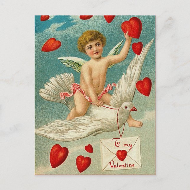 Cupid Delivering Hearts on a Dove Postcard (Front)