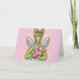 CUPID DRAGON, HEART AND ARROW FANTASY VALENTINE HOLIDAY CARD