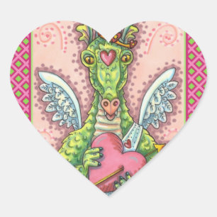 CUPID DRAGON, HEART AND ARROW FANTASY VALENTINE STICKER