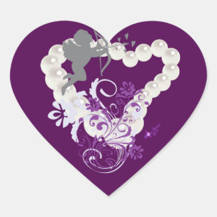 Cupid Floral Pearls Heart Dark Purple Stickers