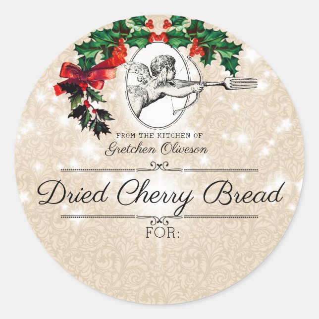 Cupid fork Christmas cookies baking personalized Classic Round Sticker (Front)