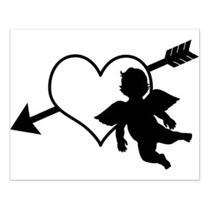 Cupid Heart and Arrow Silhouette   Valentine Rubber Stamp