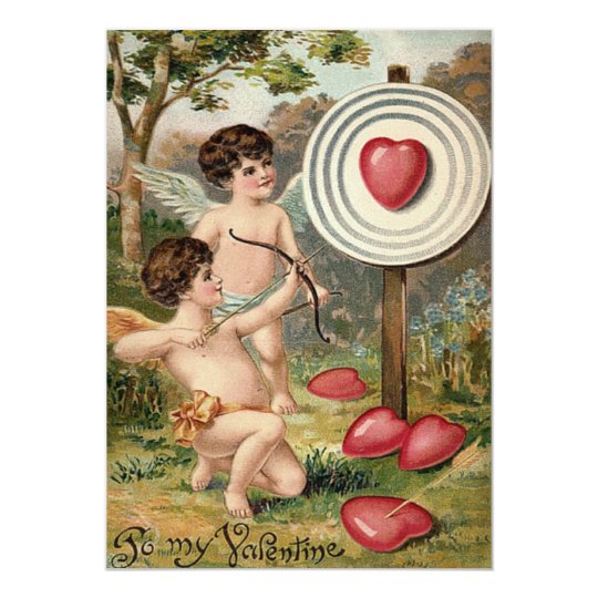 Cupid Heart Bow Arrow Target Wedding Invitation