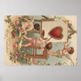 Cupid Heart Painting Roses Rose Poster