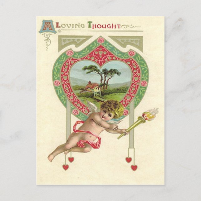 Cupid Heart Torch Cottage Rose Postcard (Front)