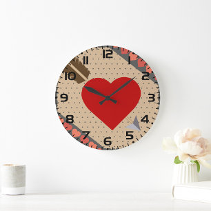 Cupid Heart with Arrow Romantic Valentines Pattern Large Clock