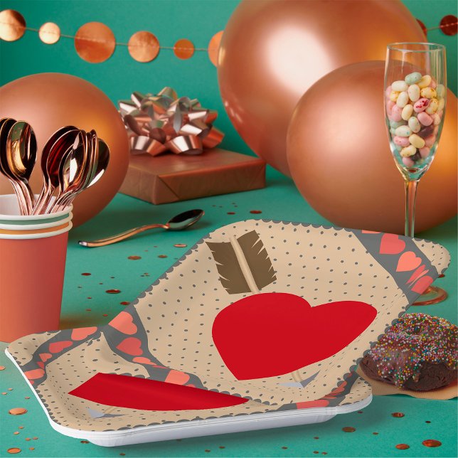 Cupid Heart with Arrow Romantic Valentines Pattern Paper Plate (Creator Uploaded)