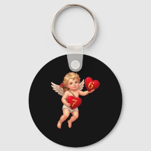 Cupid Holding 6 And 7 Hearts Valentine Meme Cute Keychain