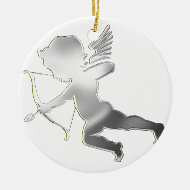 Cupid in silver ceramic ornament (Front)