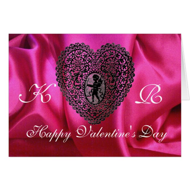 CUPID LACE COEUR SILK FUCHSIA VÊTEMENT, Rose Noir (Devant horizontal)
